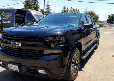 This ‘21 Black Silverado came in with heavy swirl marks from improper washing at the car wash. We did several multi-step paint correction passes to get all the swirl marks out. Then we polished it out to a slick finish so the dust would just blow off at freeway speeds. We then topped it off with our 5-year ceramic coating. We also added our promotional ceramic glass coating for free (normally a $150.00 Value).